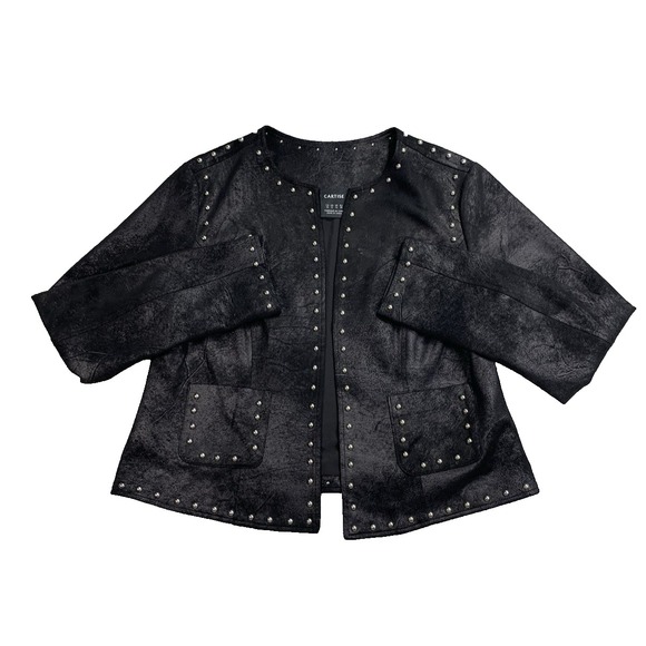 Cartise Jackets & Blazers - Cartise Black Studded Faux Suede Jacket Womens 8 Open Front Edgy Moto Style